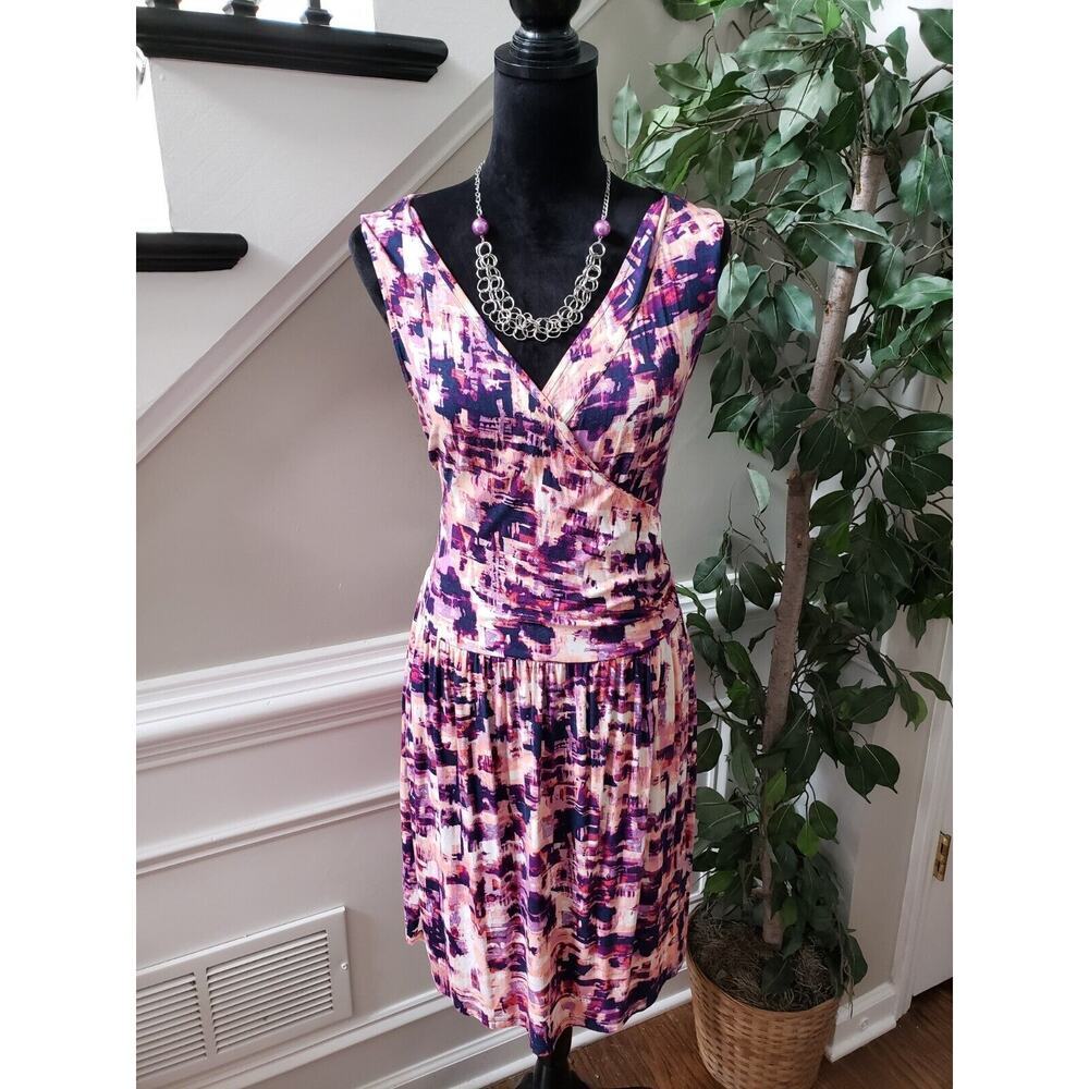 A.N.A Women's Multicolor Rayon Casual V-Neck Sleeveless Knee Length Dress Size L